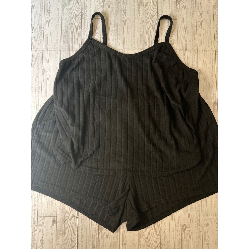 SHEIN Pajama Set Womens 4XL Black Ribbed Cami Shorts Coquette Y2K Loungewear